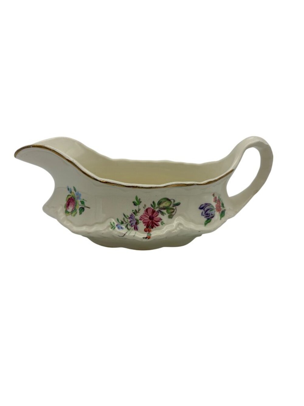 1950 Homer Laughlin Priscilla Household Institute Floral Gold Trim Gravy Boat